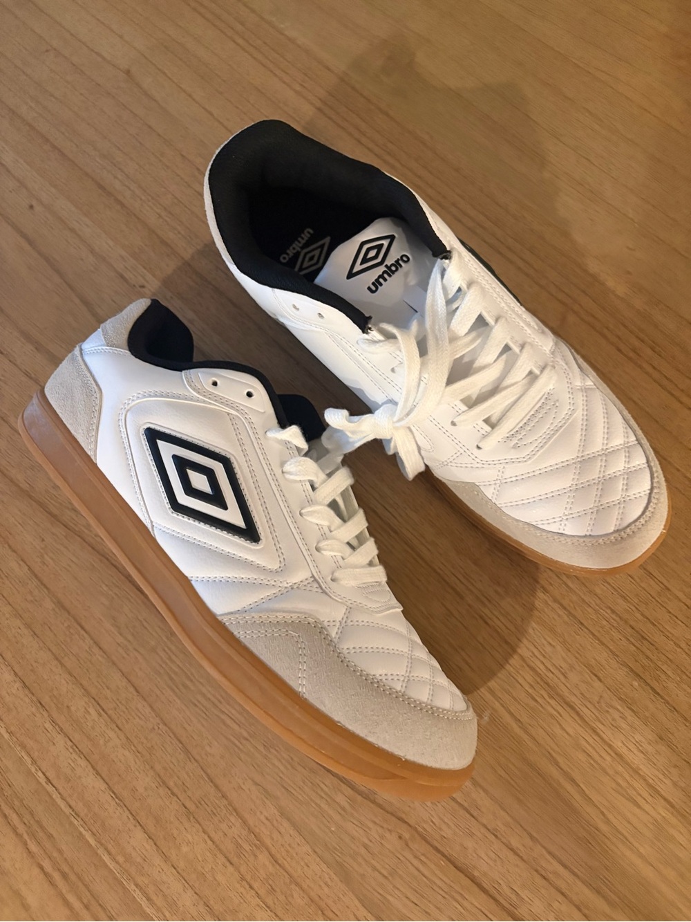 Umbro White and Black Indoor Sneakers with Gum Outsole